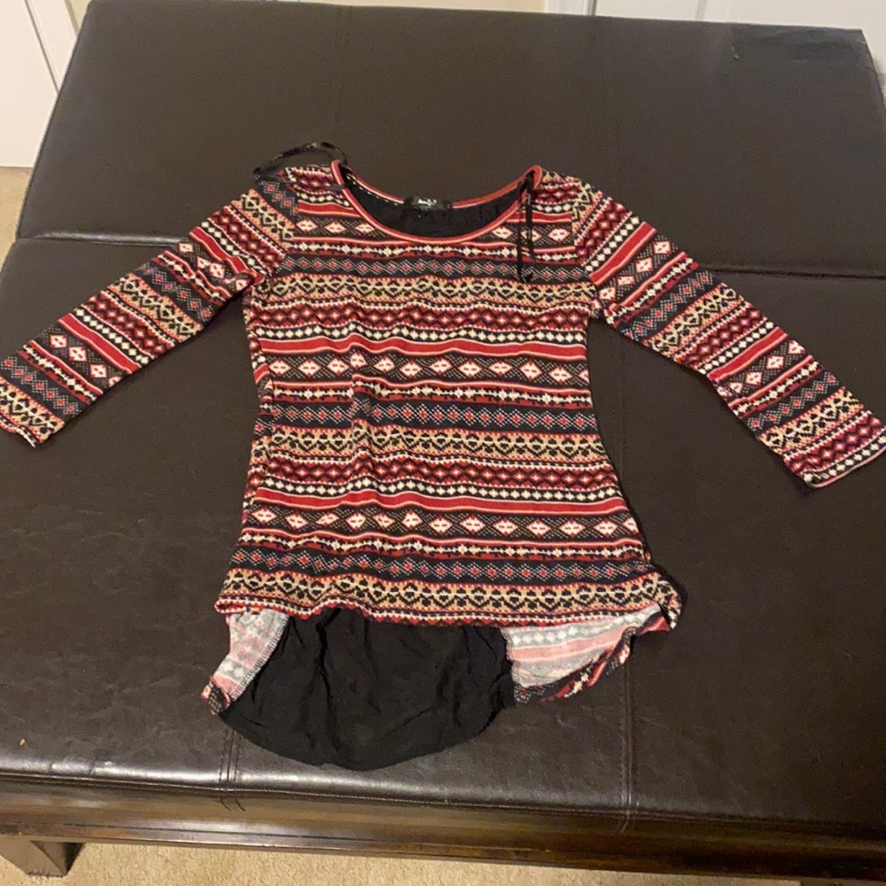 Soft sweater material blouse. Chiffon detail on back